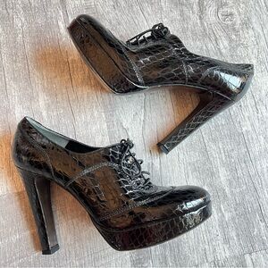 Y2K St.John Heels Shoes Lace Up Black Patent Leather Size 7.5